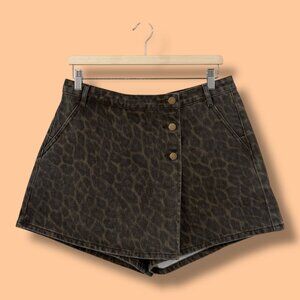 NWT Miou Muse Leopard Print Denim Skort Size L